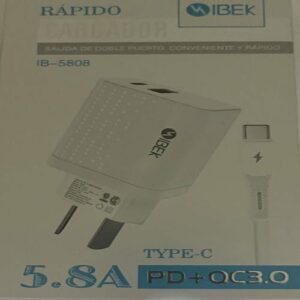 IBEK IB-5808  Cargador rápido 5.8A PD+QC3.0 TYPE-C